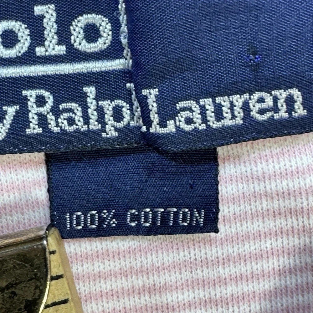 Polo Ralph Lauren Vintage Pink Striped Short Sleeve Polo Shirt Mens XL‎ Preppy